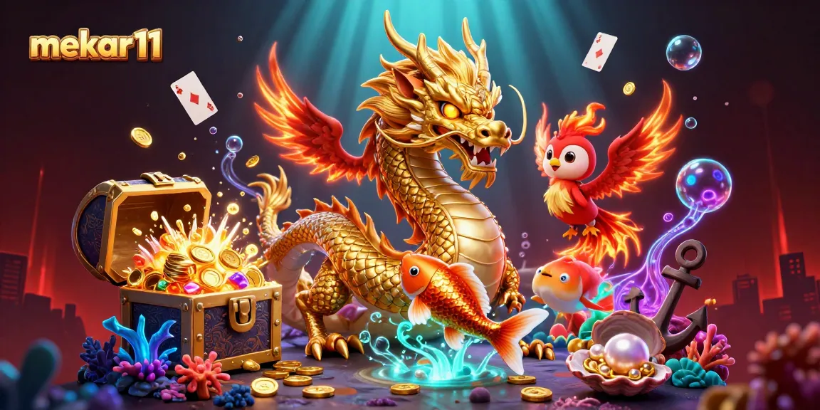 Experience excitement with mekar11's 3D dragon and phoenix in a dynamic casino scene.