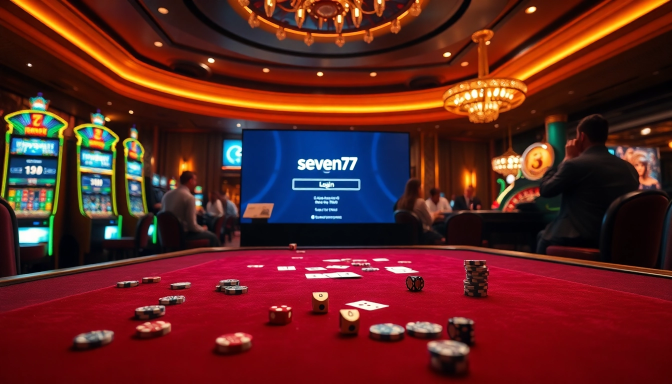 Engage in thrilling gameplay with the seven77 login portal surrounded by vibrant casino visuals.