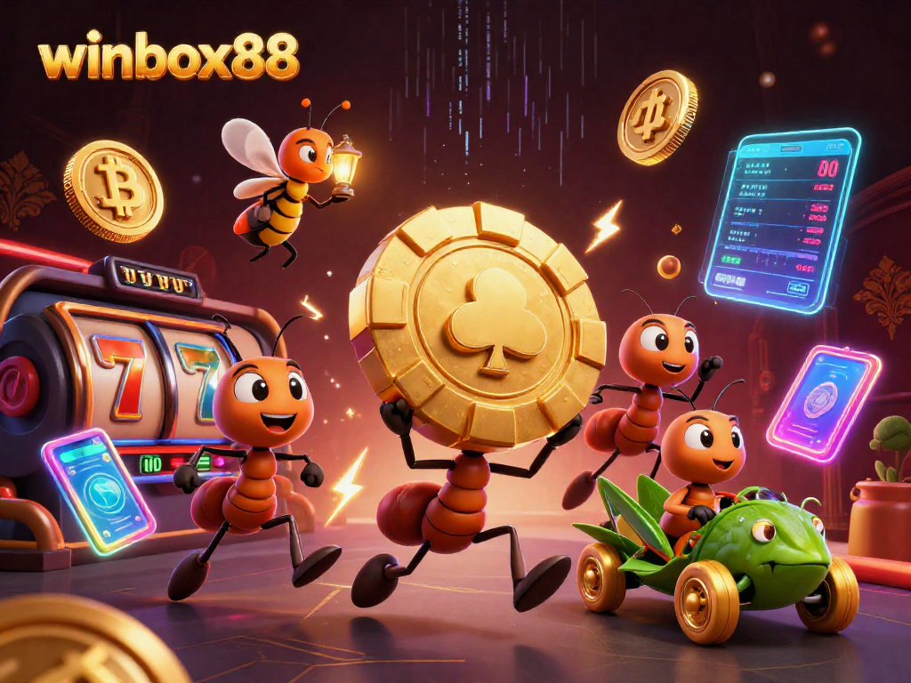 Experience winbox88's 3D heist adventure with ants, crypto coins, and casino excitement!