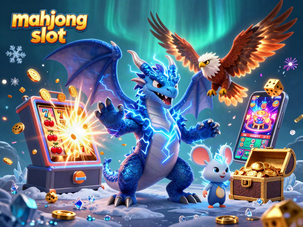 Experience the excitement of mahjong slot with a dynamic scene of dragons, hawks, and floating jackpots!