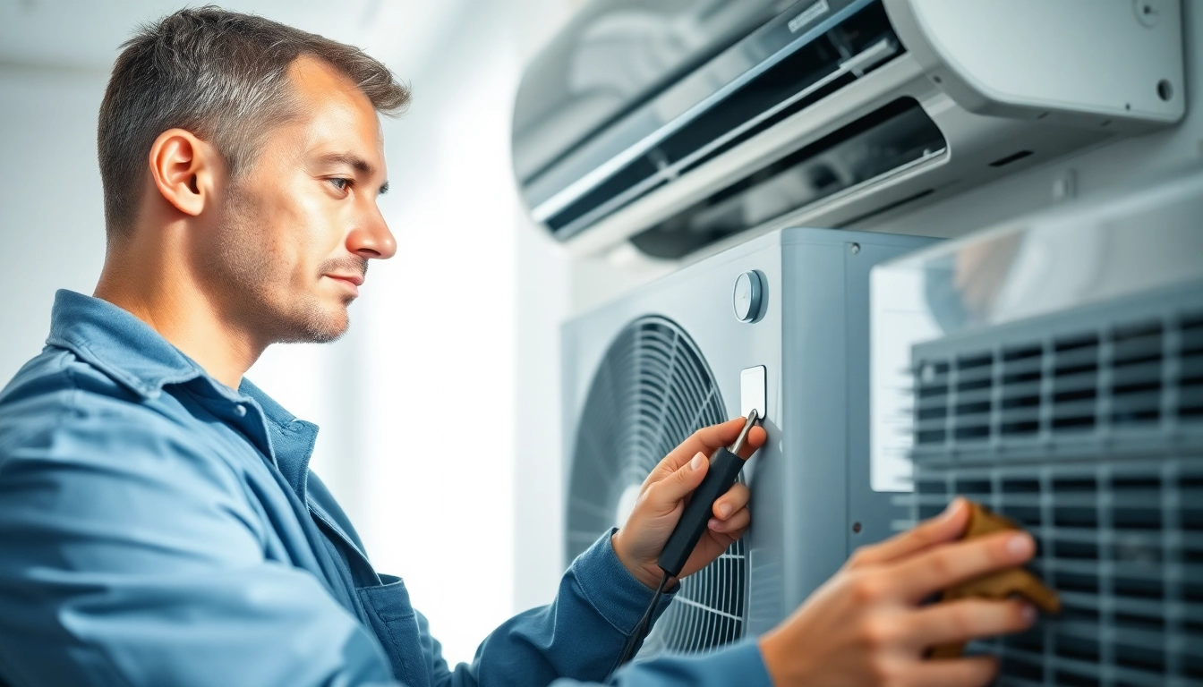 Technician servicing an american standard hvac unit in a modern home environment