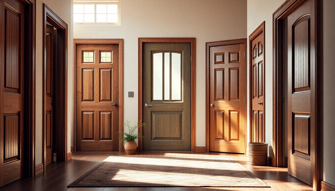 Showcase of different doors highlighting textures and designs in an inviting home environment.