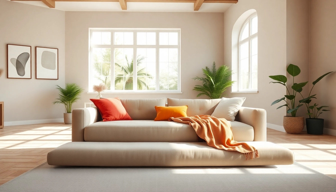 Sofa beds UK: Stylish sofa bed in a modern living room inviting rest and relaxation