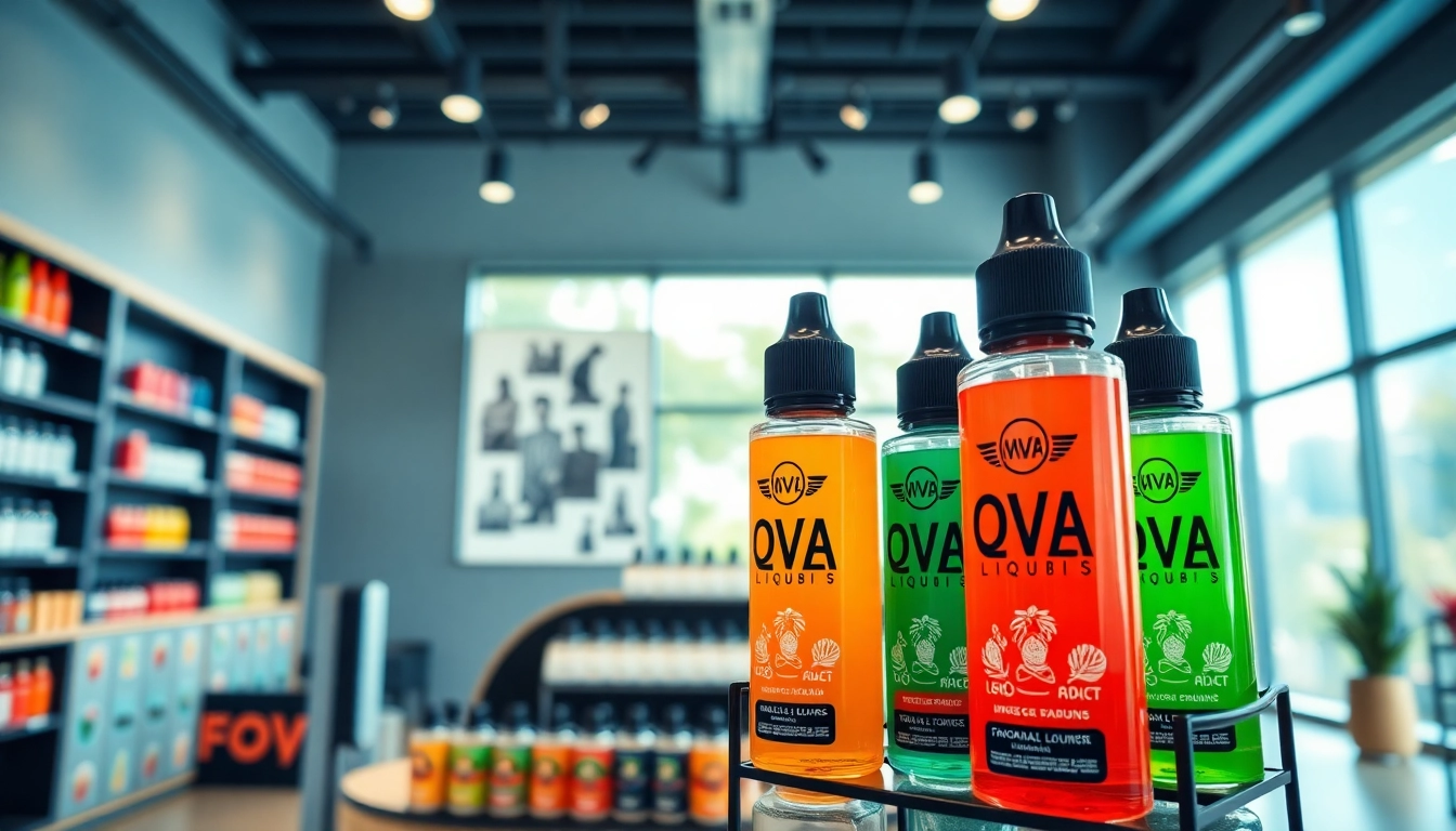 Oxva Liquid Flaschen in einem modernen Vape-Shop mit ansprechendem Design und verschiedenen Geschmacksrichtungen.