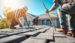 Installers showcasing high-quality roofing solutions on a residential property, emphasizing craftsmanship.
