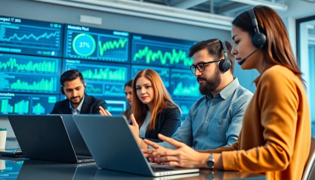 Showcase Managed IT Services in action, featuring a collaborative IT team discussing data analytics.