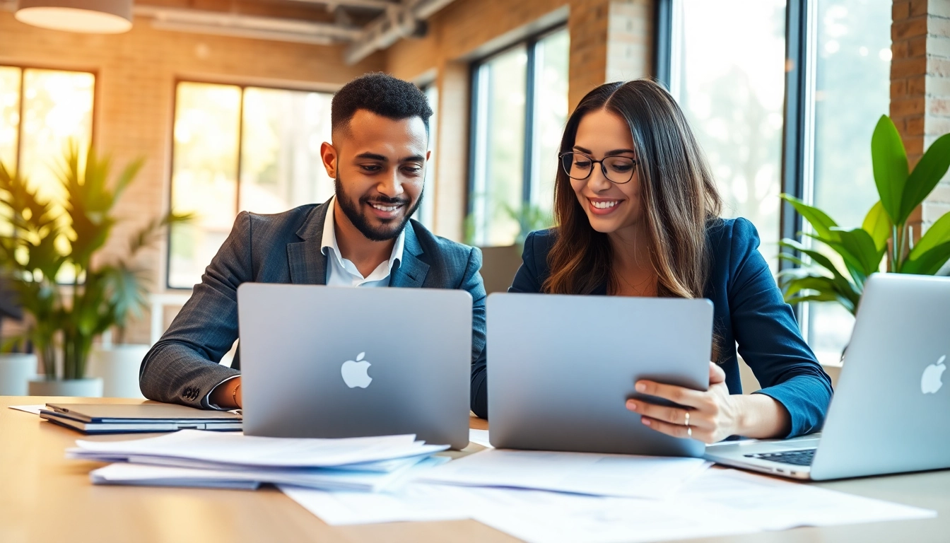 Team discussing plans for small business jobs in a modern office environment.