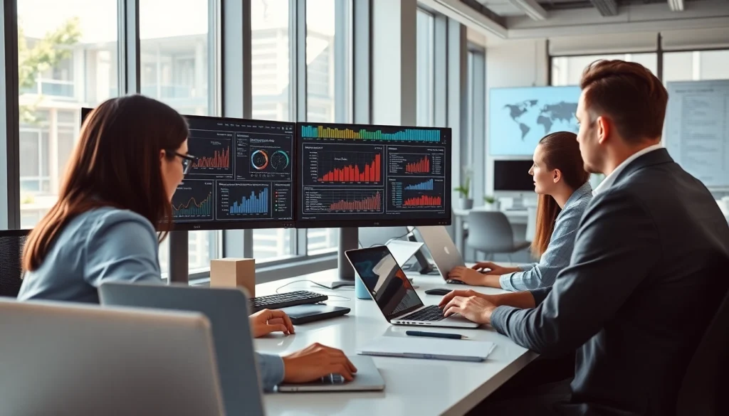 Team analyzing data for Email Security & Archiving strategies in a modern office.