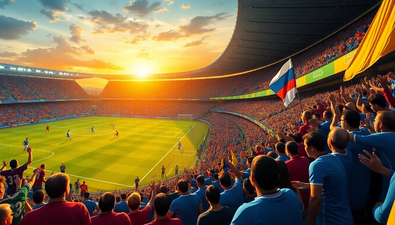 Engaging soccer action showcasing koora with intense fans in a vibrant stadium scene.