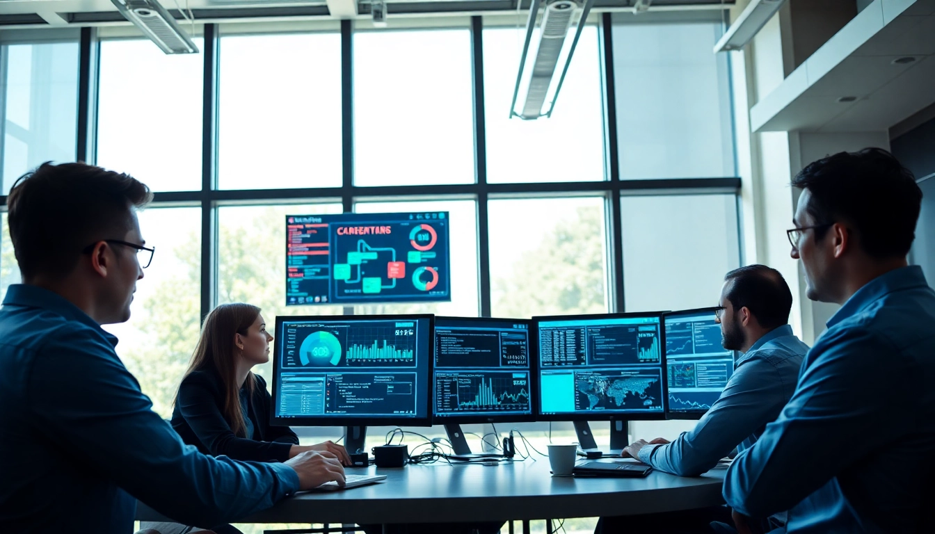 Monitor cybersecurity team managing cirt incidents in a modern office environment.