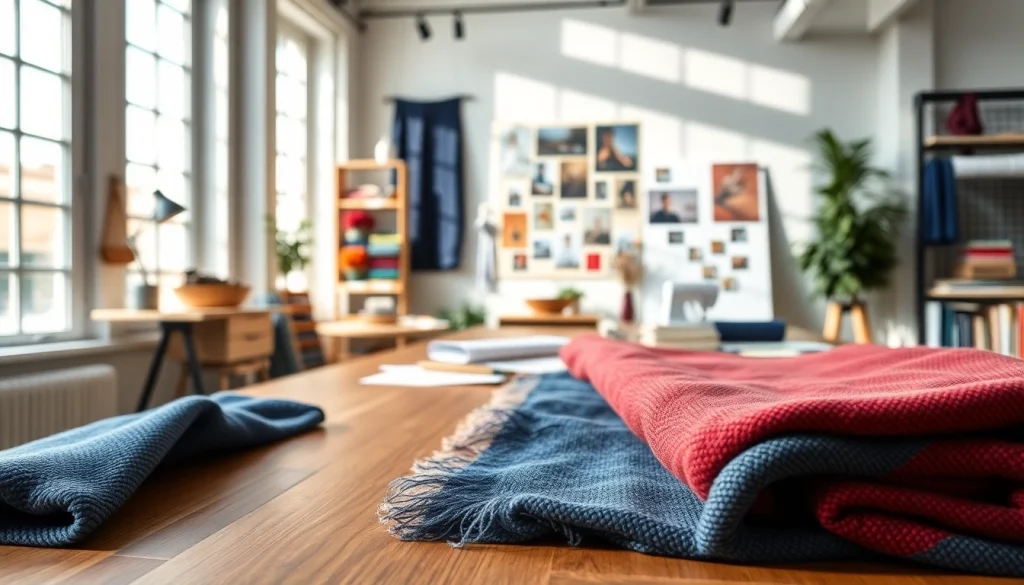 Punta di Roma stoffen in een professioneel textielontwerpstudio met creatieve materialen.