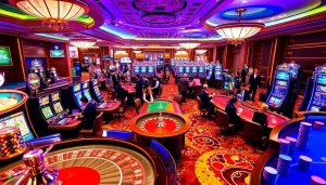 Casino gaming scene featuring KJC brand elements, showcasing vibrant tables and exciting players.