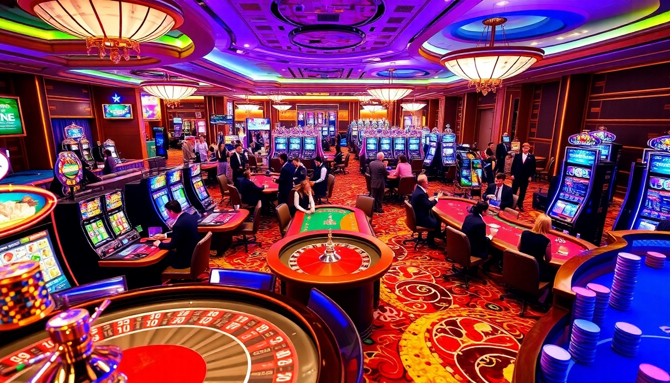 Casino gaming scene featuring KJC brand elements, showcasing vibrant tables and exciting players.