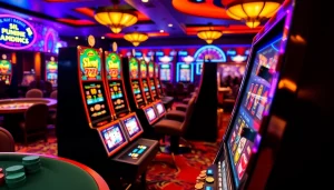 Experience the thrill of Slot777 with vibrant machines and exciting gameplay in this vibrant casino setting.