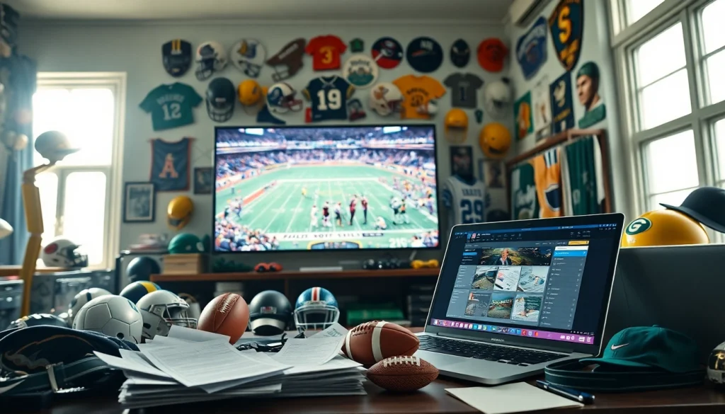 Engaging scene of Georgia sports betting with sports memorabilia and a lively atmosphere.