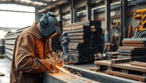 Skilled professional engaged in structural steel welding within a well-equipped workshop.