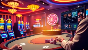 Engage in the thrill of online gaming at https://78win.school/, with a vibrant casino scene featuring poker chips and a roulette wheel.