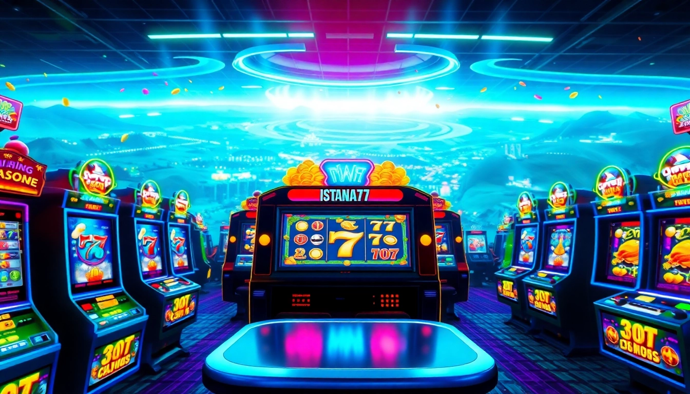 Menampilkan Istana777 Situs dengan mesin slot berkilau yang menarik perhatian dalam suasana kasino.