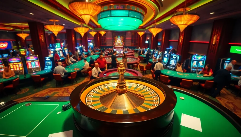 Nếu như vậy bám vào đây enhances the thrill of betting at a lively casino with roulette, poker tables, and slot machines.