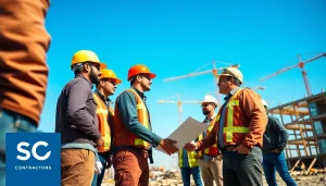 Highlight the Southern California Contractors Association's teamwork at a sunny construction site.