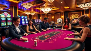 Players enjoying high-stakes Baccarat at https://xx88.us/ with lavish casino decor and vibrant action.