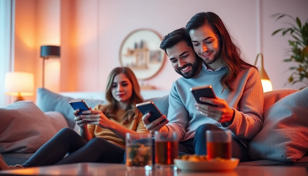 AI sexting warm and intimate home scene with couple texting.