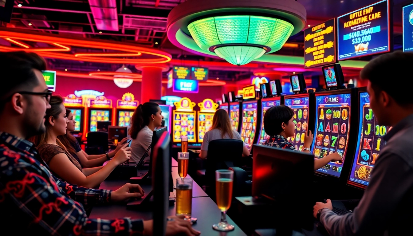 Menggambarkan pengalaman bermain slot deposit 1k dengan pemain yang excited di kasino online.