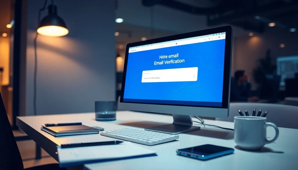 Online email verification interface displayed on a professional workspace computer screen.