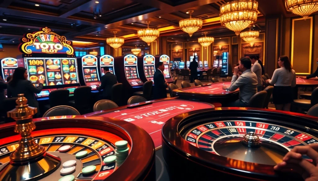 Winning at toto slot machines in a luxurious casino environment filled with excitement.
