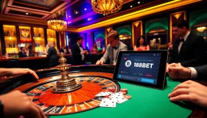 Engaging casino scene with players using link 188bet for online betting.