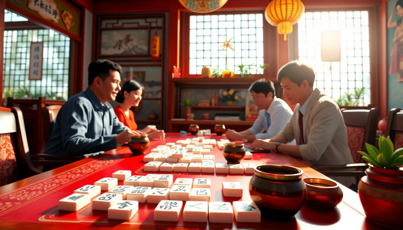 Menampilkan permainan demo mahjong dengan pemain terlibat dalam permainan yang ramah dan menyenangkan.