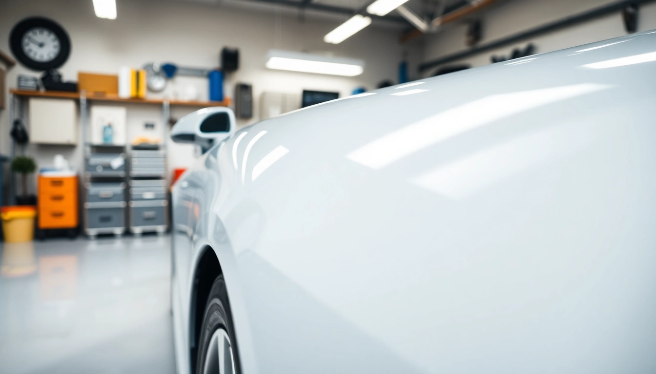 Car detailing near me displayed with a professionally detailed vehicle and grooming tools.