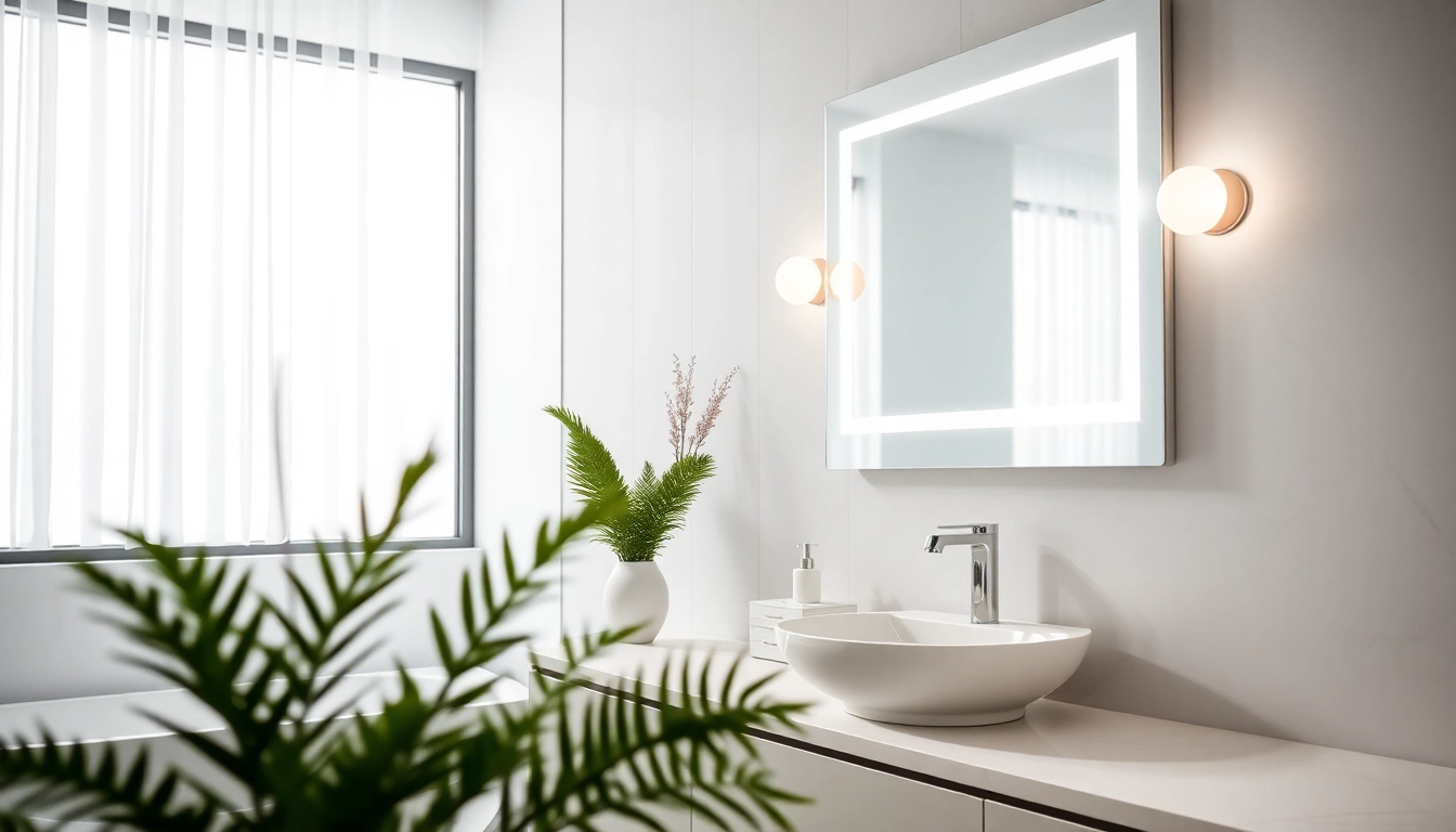 Enhance your space with an elegant mirror with Lights in a modern bathroom design.