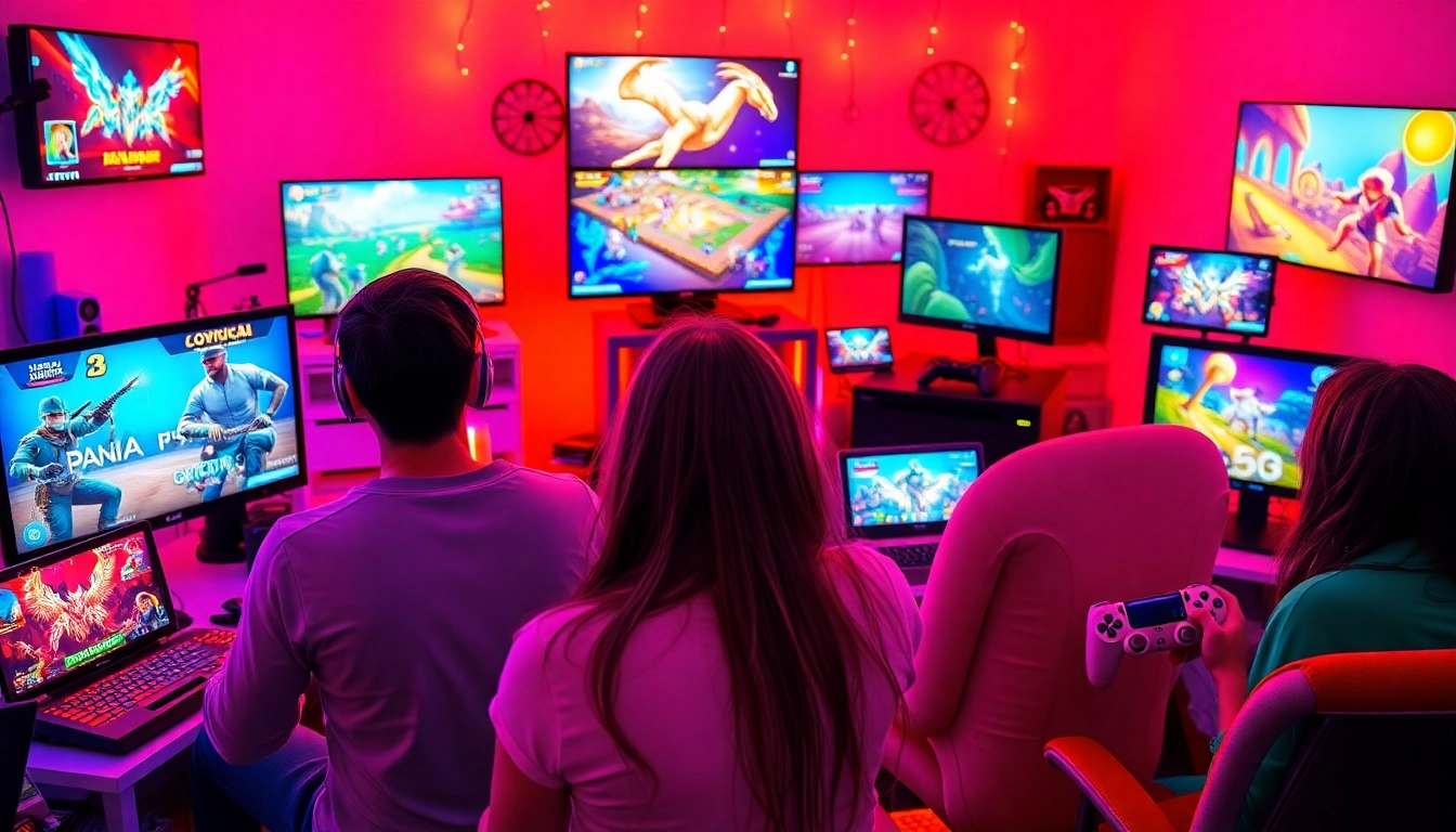 Play thrilling free porn games across various devices in a vibrant gaming setup.