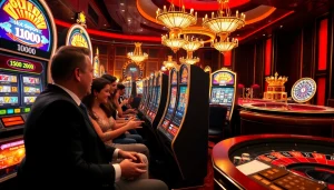 Rasakan sensasi Slot Depo 1000 bersama pemain di mesin slot kasino yang penuh warna.