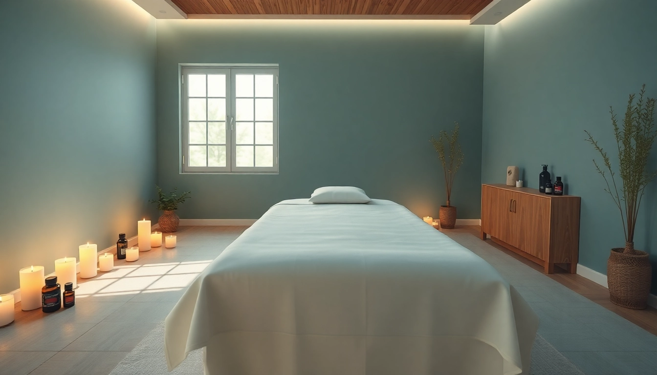출장마사지 therapy room with calming atmosphere and essential oils.