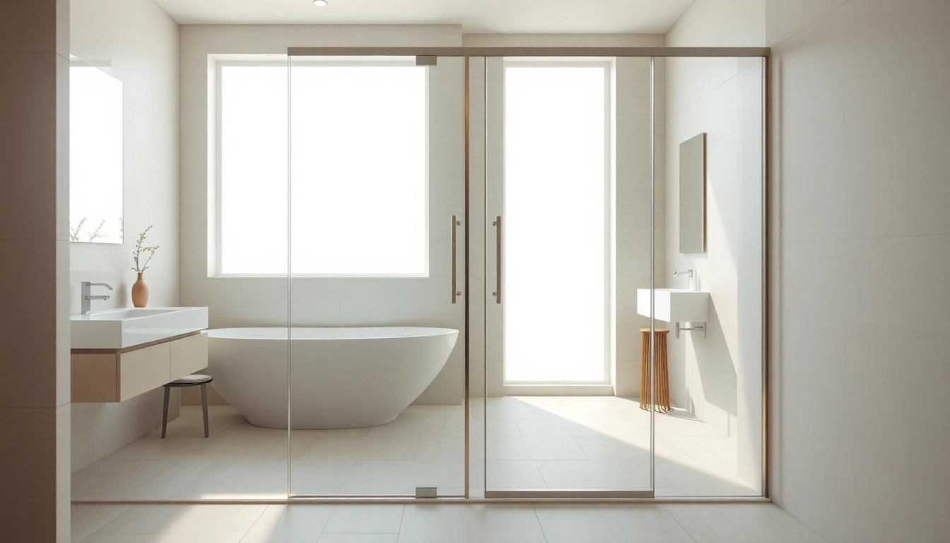 View elegant shower doors in a stylish bathroom setting with bright lighting and sleek design.
