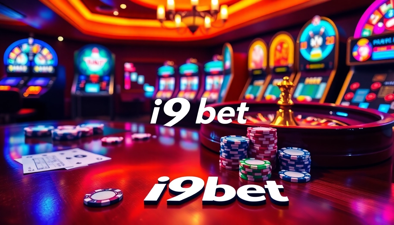 Win big with i9bet at an exciting online casino featuring a vibrant roulette wheel and poker chips.