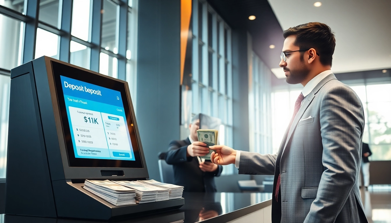 Menyetorkan 1k uang tunai dalam proses dengan tambahan detail keamanan dan kepercayaan.