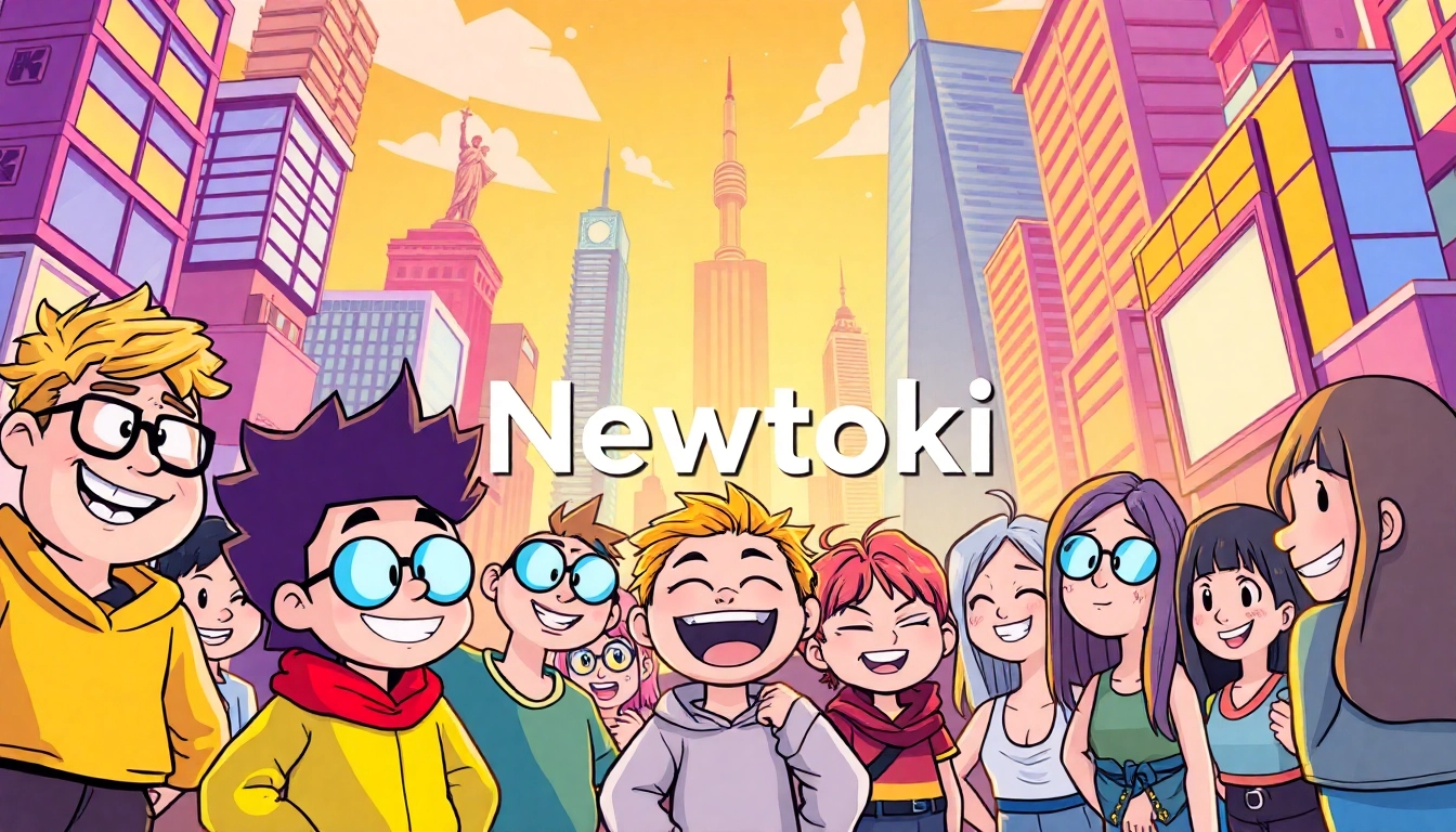 newtoki 웹툰 플랫폼의 다양한 장르의 캐릭터가 있는 생생한 일러스트