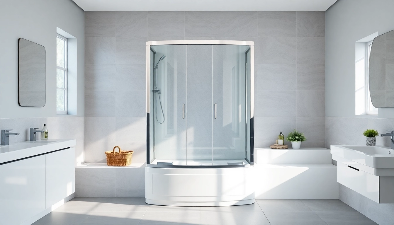 Duschkabine 90x90 komplett in modernem Badezimmer-Setup mit eleganten Fliesen und natürlichem Licht.