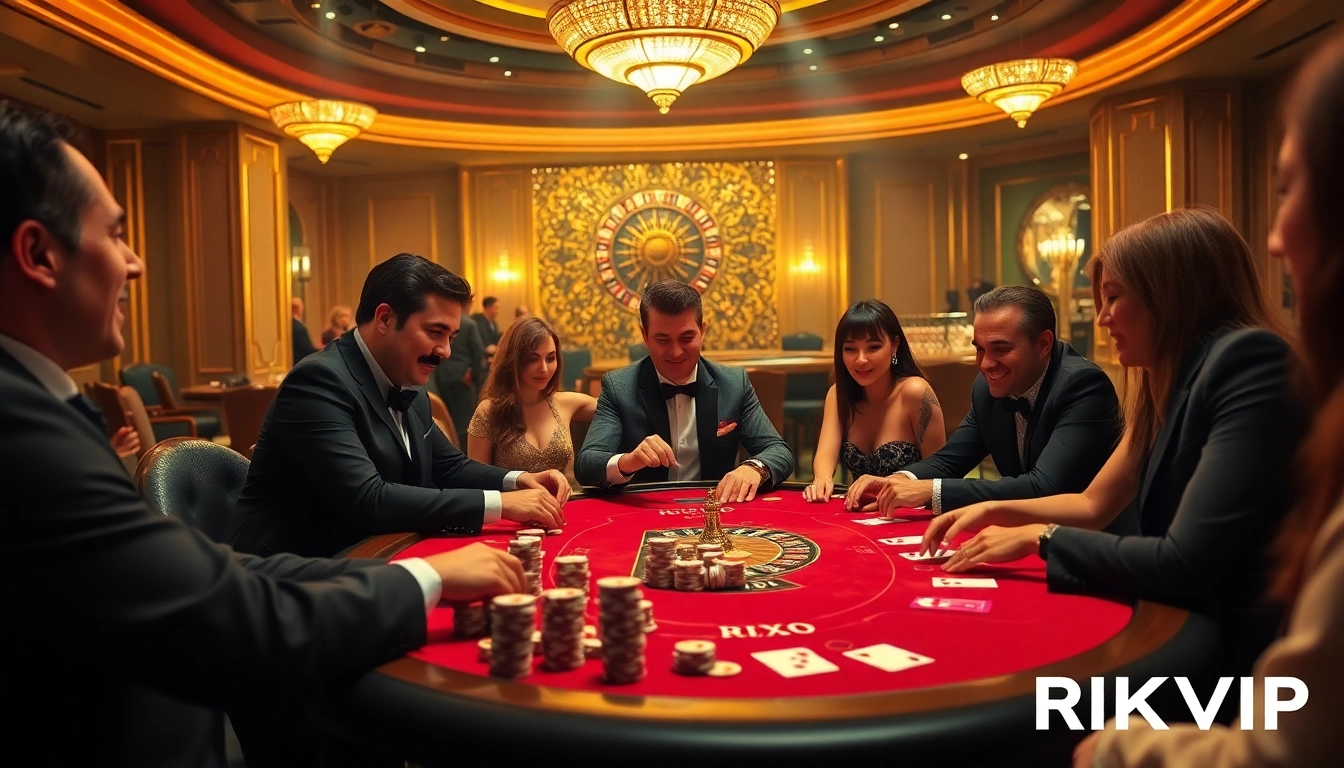 Players at the RIKVIP poker table showcase excitement and strategy in a luxurious casino setting.