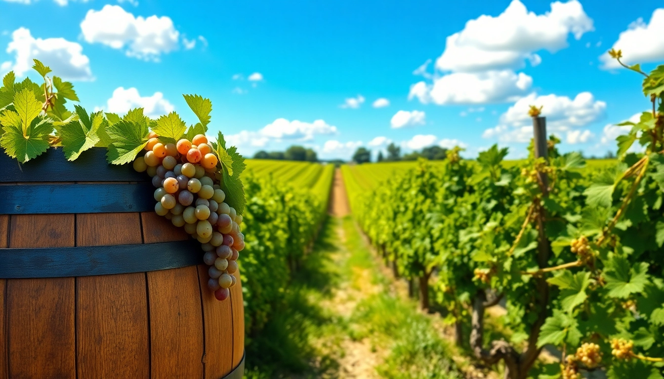 Experience the beauty of Sacramento Wineries with vibrant grapevines and rustic wine barrels.