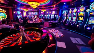 Engaged gamblers placing bets at a vibrant casino featuring sc88-inspired decor and electrifying atmosphere.
