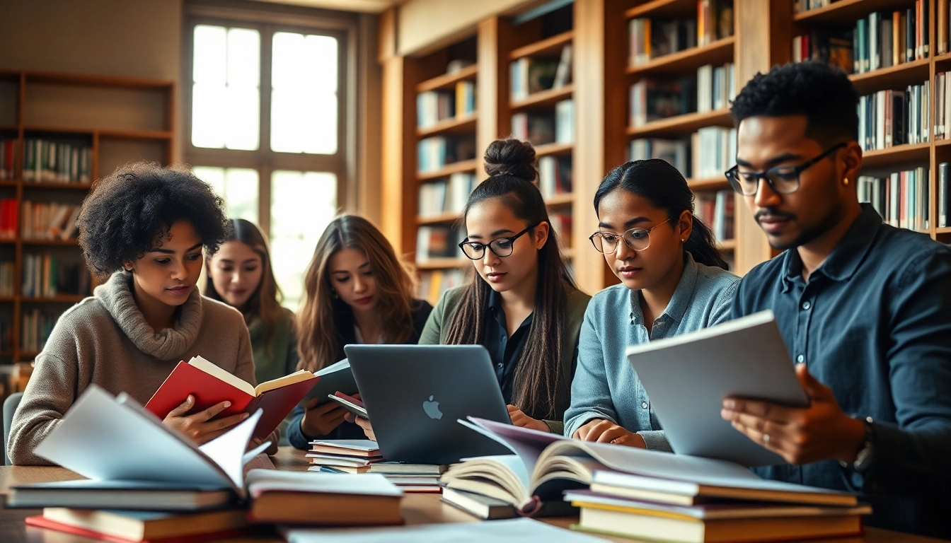 Students engaged in exam preparation in a cozy library, showcasing determination and collaboration.