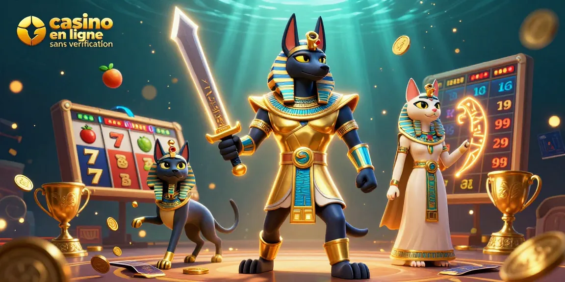 Jouez sur un casino en ligne sans vérification avec Anubis et Bastet dans une scène immersive.