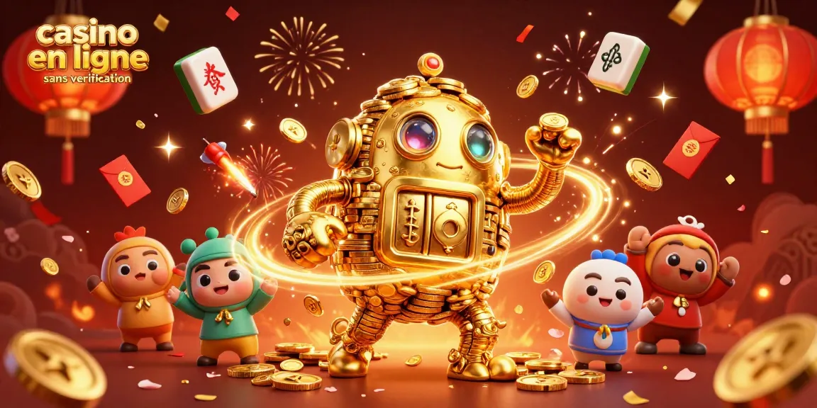Jouer au casino en ligne sans vérification avec un golem doré entouré de symboles de jeu et d'effets féériques.