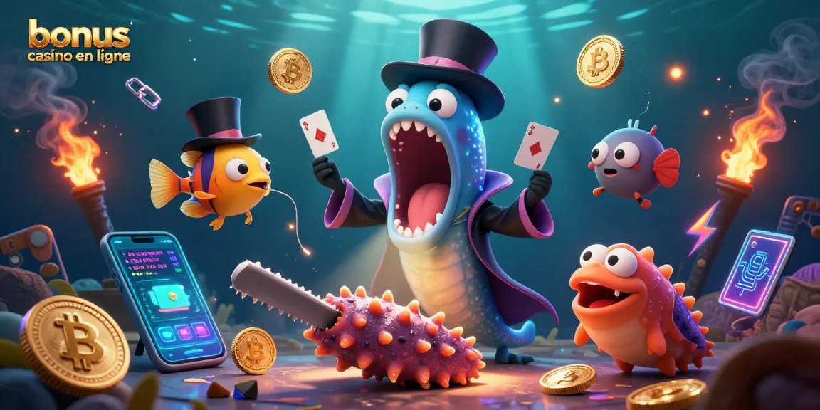 Découvrez des bonus casino en ligne avec cette illustration dynamique d'un casino sous-marin fantastique.