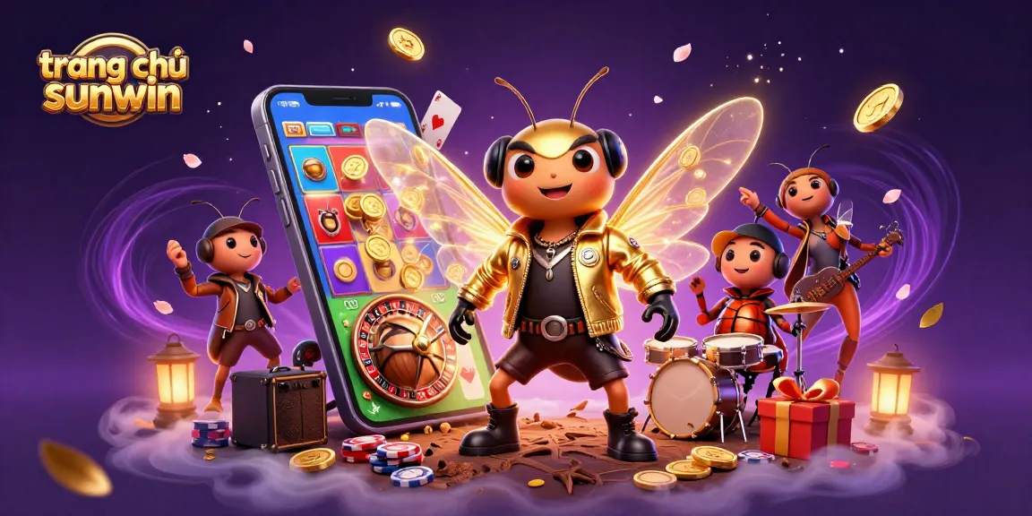 Experience the excitement of trang chủ sunwin through a vibrant 3D illustration featuring game elements and characters.