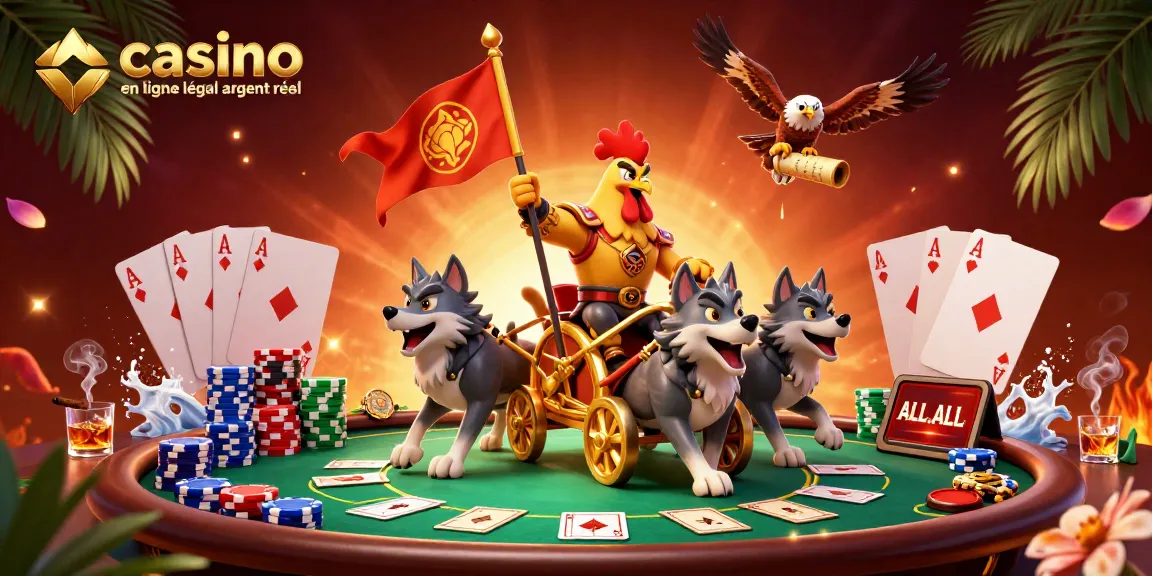 Gagnez sur le casino en ligne légal argent réel avec des personnages dynamiques jouant aux cartes.